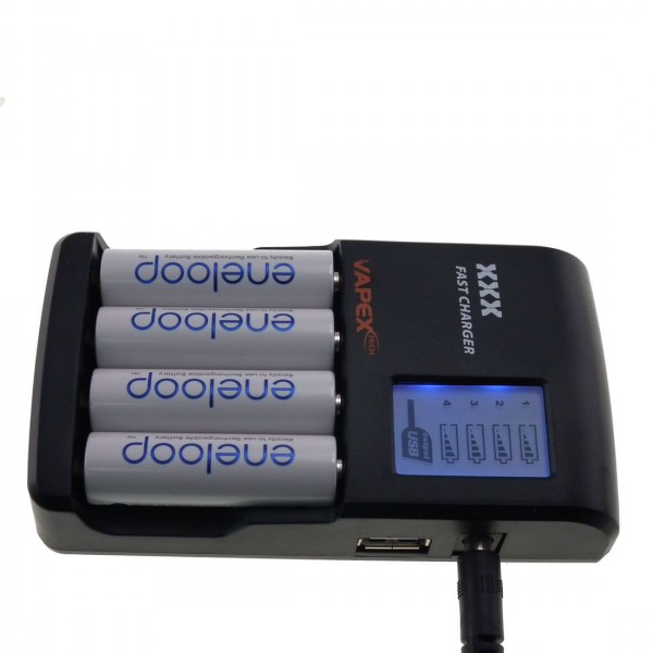 VapexTech Smart Fast Charger for AA NiMH Batteries with LCD R3 R6 USB / AAA 