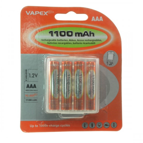 4 x AAA NiMH 1100mAh Rechargeable Batteries VapexTech